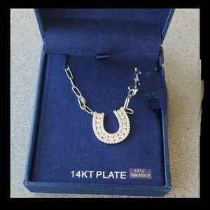 14K Gold Plated Crystal Horseshoe Pendant Necklace – by Simply Silver – 18+2"